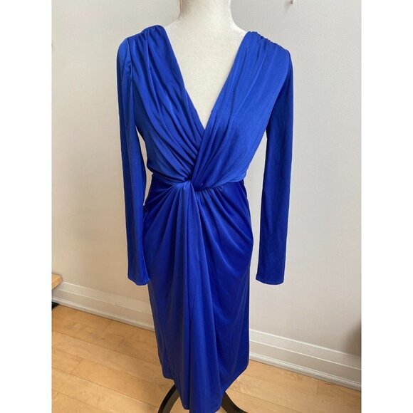 Maggy London BNWOT womens blue long sleeve dress NEW sz 2 twist front - Picture 2 of 7